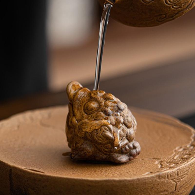 Glaseado de salsa arcilla gruesa mascota de té sapo dorado creativo adorno de bandeja de té puede criar arte del té juego de té gato sin rostro ceremonia del té