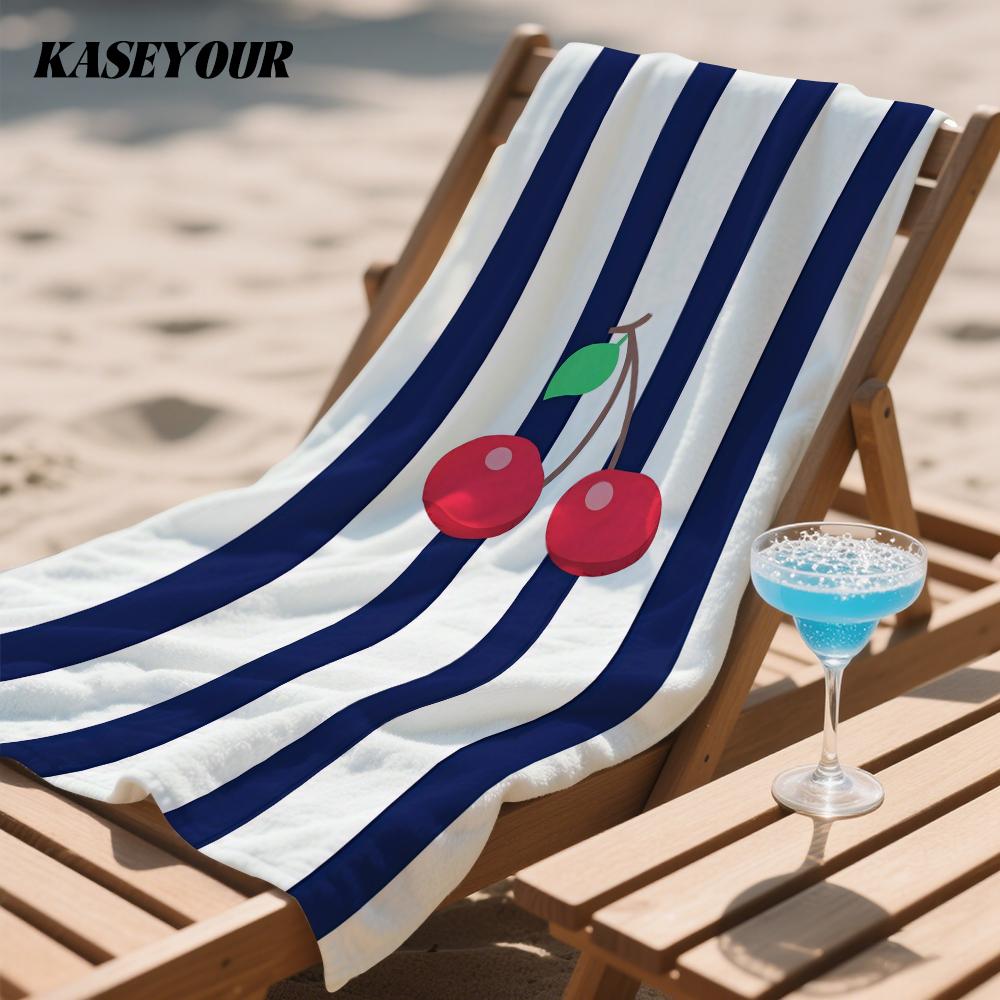 Striped Cherries Oversized Microfiber Beach Towel Sand Proof Quick Dry, Absorbent for Swimming Pool Travel Camping