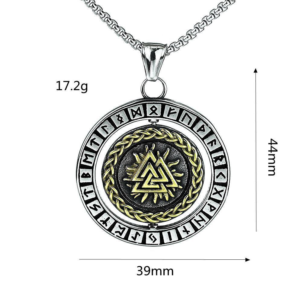 Men's Retro Nordic Viking Rune Compass Pendant - 360° Rotating Stainless Steel.