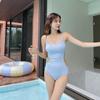 Direct sales one-piece solid color less swimsuit suspenders sexy small breasts gathered slim and thin swimsuit conservative