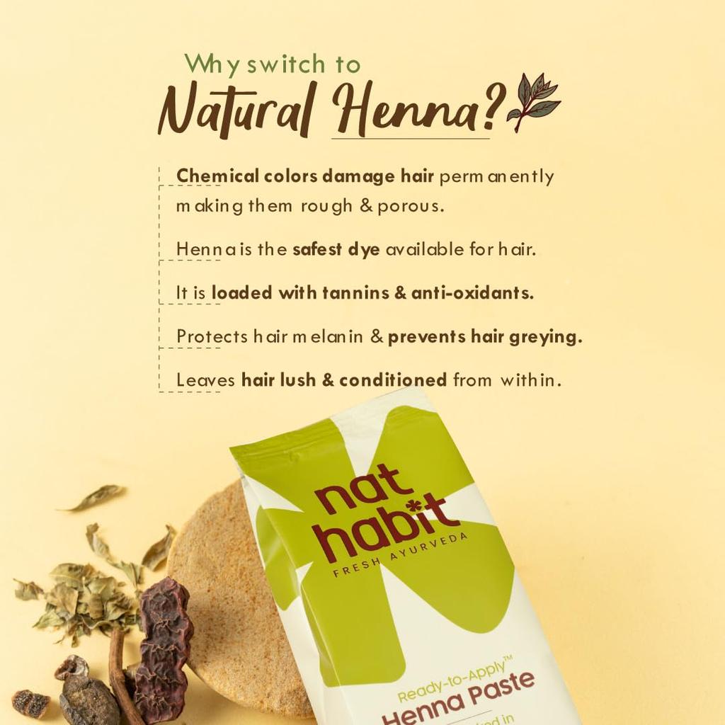 Nat Habit Frische, gebrauchsfertige Henna-Paste zur tiefen Haarpflege und für einen satten Braunton mit Rajasthani-Henna-Kräutern Packung mit 2 x 220g