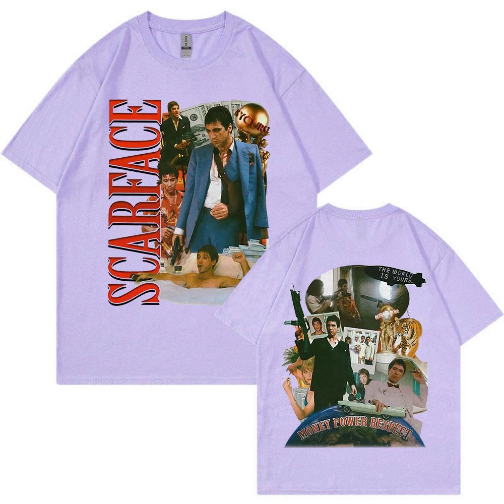 Vintage 90s Movie Scarface Al Pacino Tony Montana T-shirt Double Sided Graphic Print Oversized T-shirts Hip Hop Punk Streetwear
