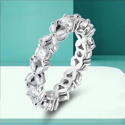 Farbiger Moissanit-Ring für Damen, Schmetterlingsmotiv, 925er Sterlingsilber, Diamant im Marquise-Schliff, Ehering mit Diamanten im Eternity-Stil