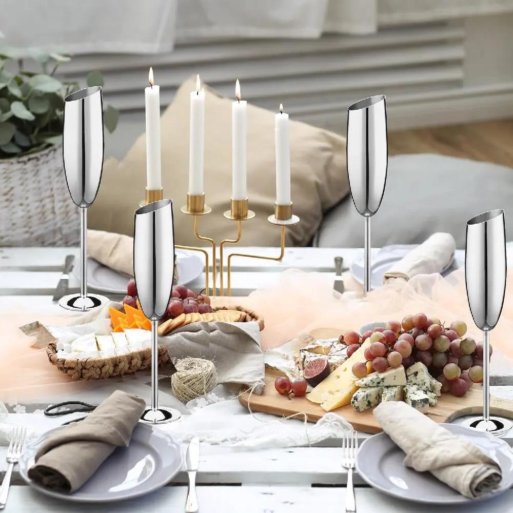 New Stainless Steel Beveled Champagne Cup Goblets 8.2oz Cocktail Martini Wine Glass Champagne Glasses Stemware for Bar Utensils