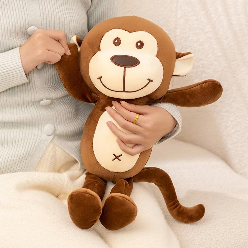 New 1pc 45cm  Monkey Plush Doll Brown Smiling Monkey Soft Stuffed Animal Cute Huggable Plushies Birthday Gifts For Girl
