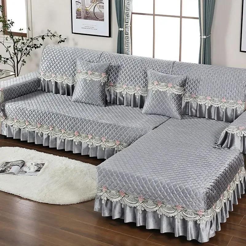 Four Seasons Lace Sofa Towel Thick Non-slip Sofa Covers Plush L Shape Couch Cushion Modern Chair Seat Mat House Room Decoration