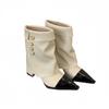 Mi Ting 2025 Autumn Fashion Versatile Coarse Heel Knight Boots Elegant Xiaoxiangfeng Color Matching Short Boots Sleeve Pants Pants Boots Women