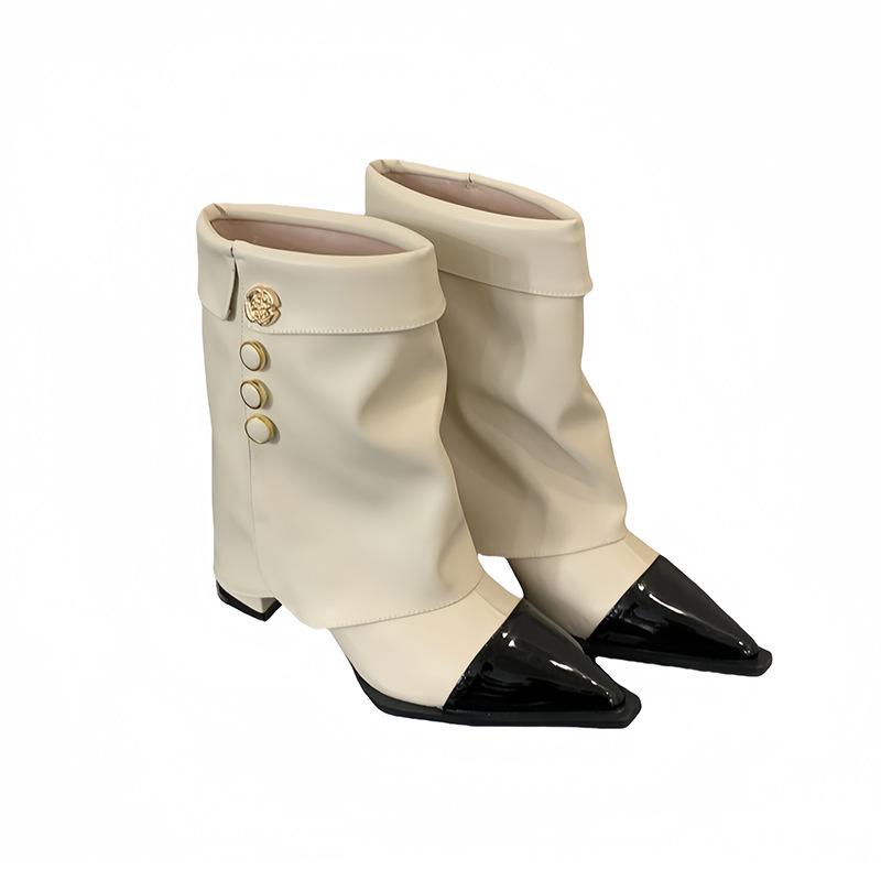 Mi Ting 2025 Autumn Fashion Versatile Coarse Heel Knight Boots Elegant Xiaoxiangfeng Color Matching Short Boots Sleeve Pants Pants Boots Women