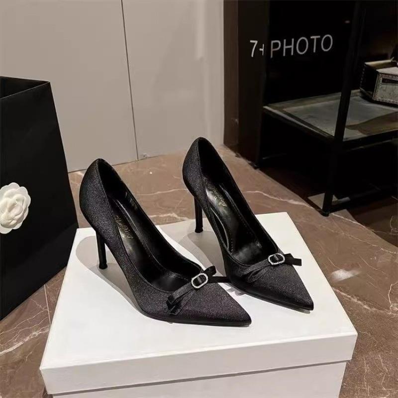 Fashion New Style Popular High Heels Women's Thin Heels Pointed French Temperament Bow Light Mouth Single Shoes Women Zapatos Mujer