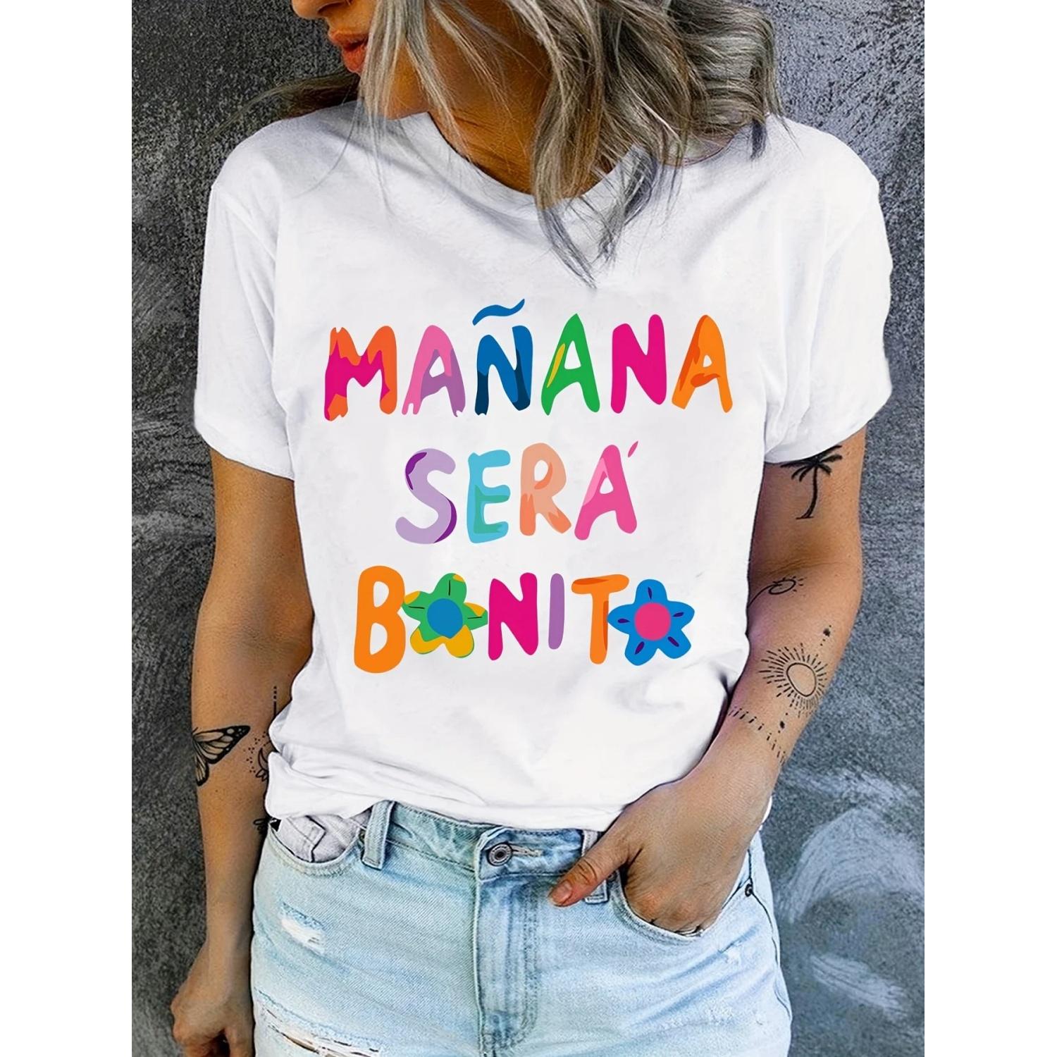 Summer Crew Neck Letter Print Letter Print T-Shirt Short Sleeve Crew Neck Casual Top For Summer Spring Women s Clothing S