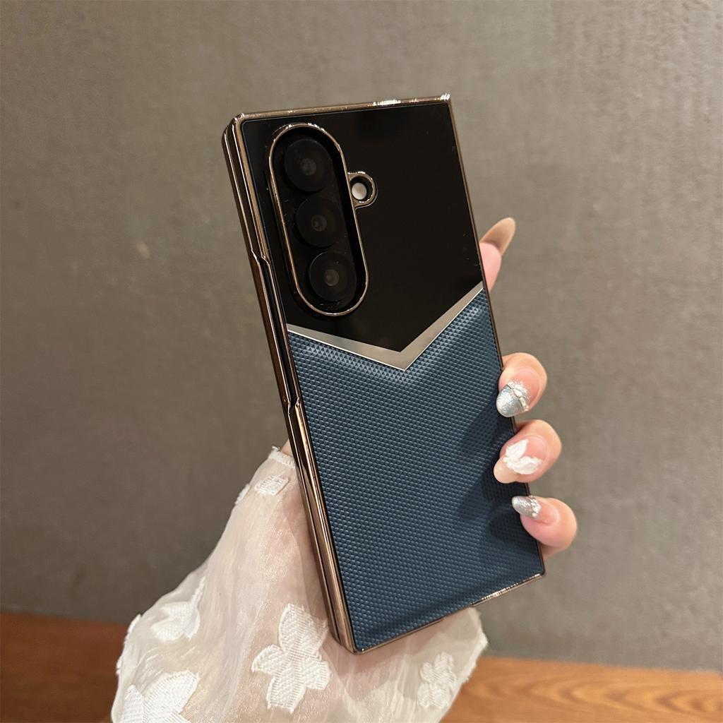 For Samsung Galaxy Z Fold7 5G Case Genuine Cow Leather+PC Contrast Design Phone Cover with Screen Protector