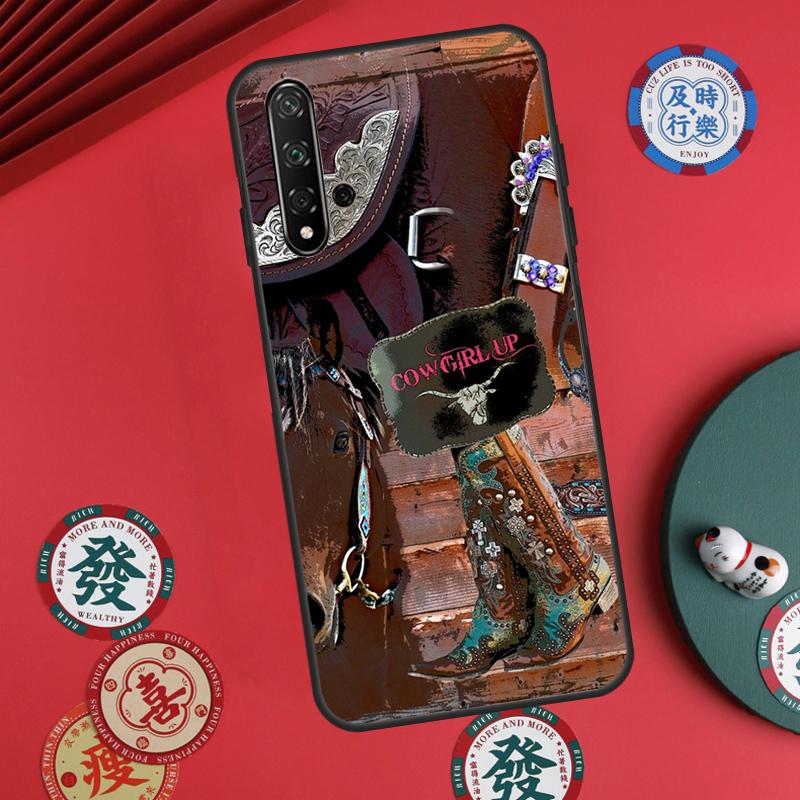 Western Cowgirl Cowboy Boots Cowhide For Huawei Nova Y73 Y72 Y90 Y70 Y60 Y91 Y61 12s 12i 11i 9 10 SE P40 Lite P60 P30 Pro Case