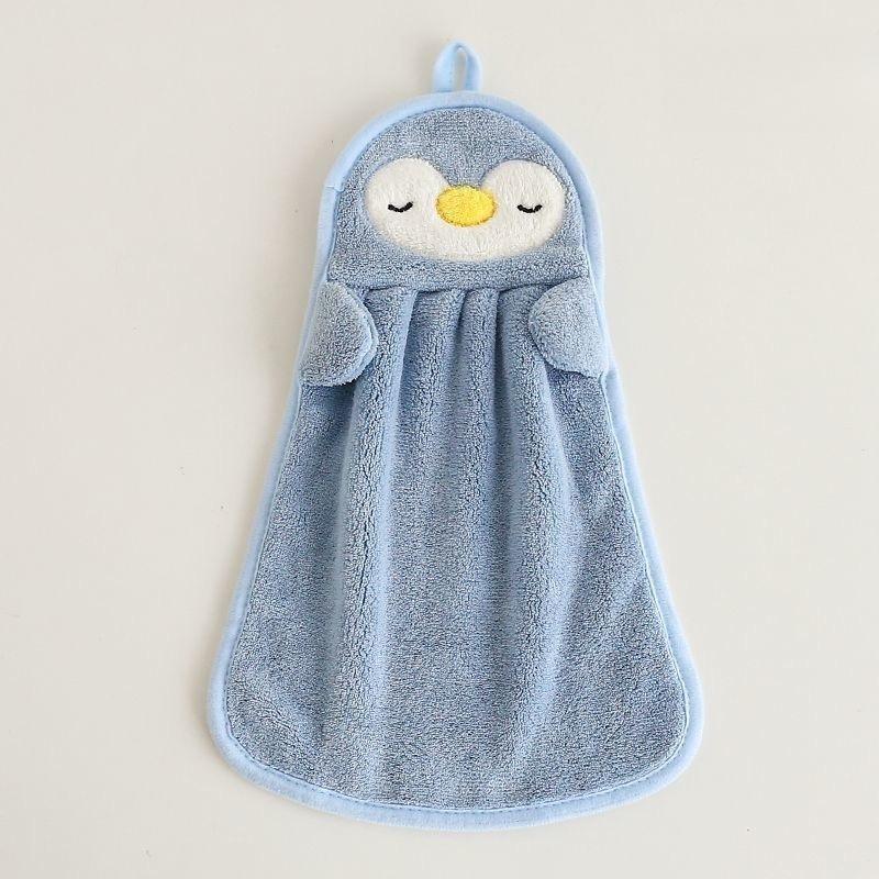 25x37cm Cartoon Penguin Hand Towel Hanging Yellow Duck Coral Fleece Handkerchief Thickened Absorbent Kitchen Bathroom Sink Towel for Adults Children