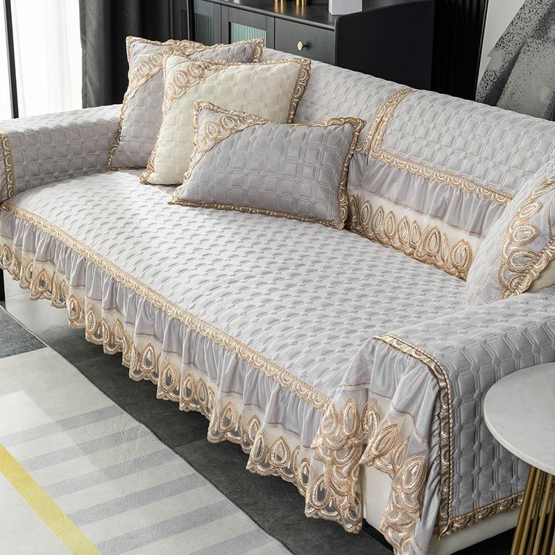 1pcs Four Season Universal Anti Slip Sofa Cushion European Style Embroidered Lace Skirt Edge Dust Pad Home Decorat Armrest Backrest Mats Pillow Cover