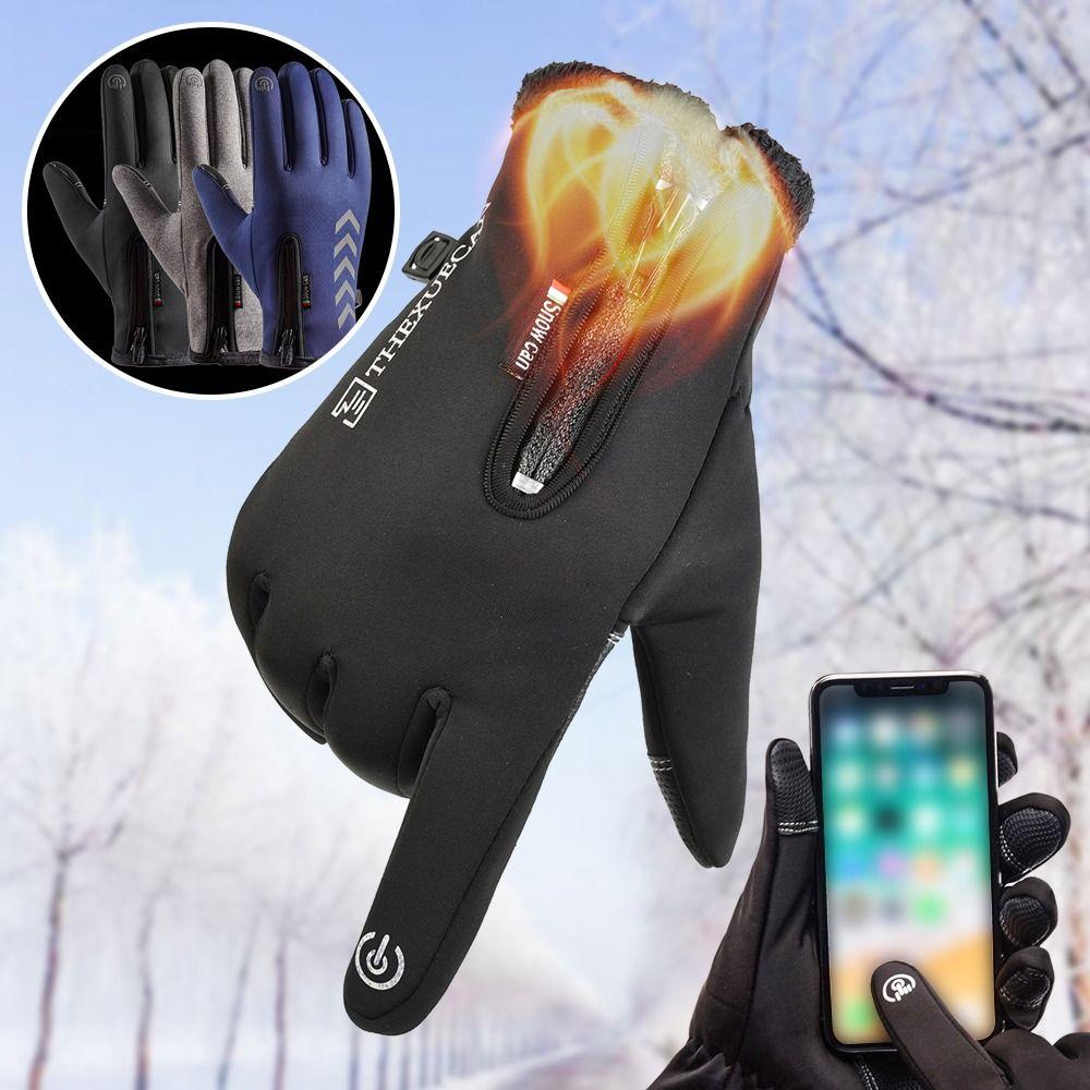 

Zipper Outdoor Warm Winter Gloves Mittens Protection Riding Gloves Warm Gloves Sports Gloves black-L