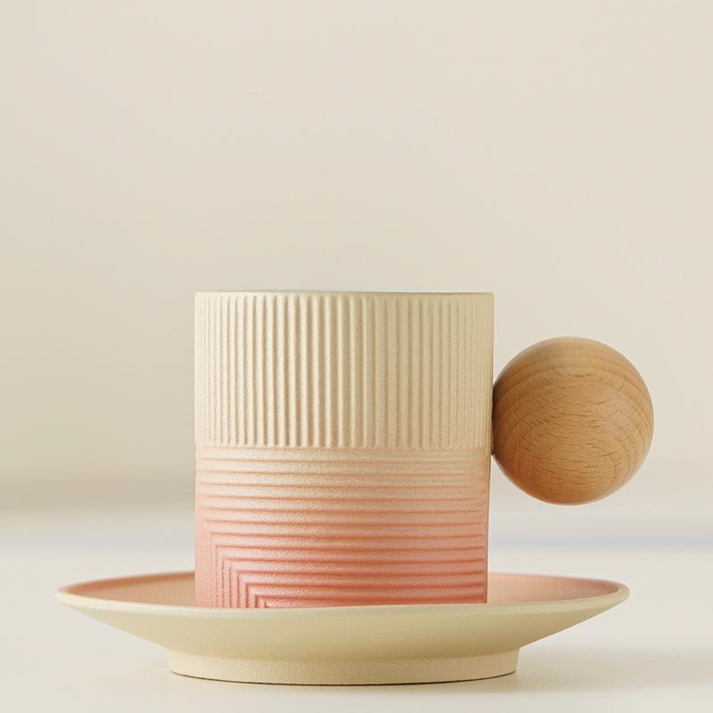 Gradual Change Ceramic Coffee Cup and Saucer Set High Value Afternoon Tea Cup Retro Rough Pottery Mug Latte Cup