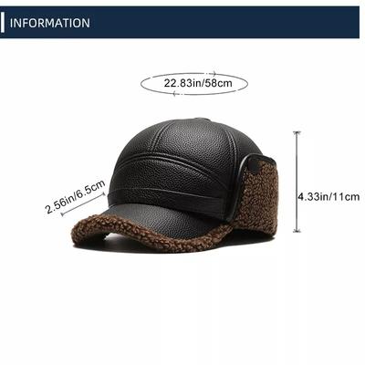 1Pc Men Baseball Caps with Ear Flaps Cotton Pu Warm Fall Winter Thick Hats