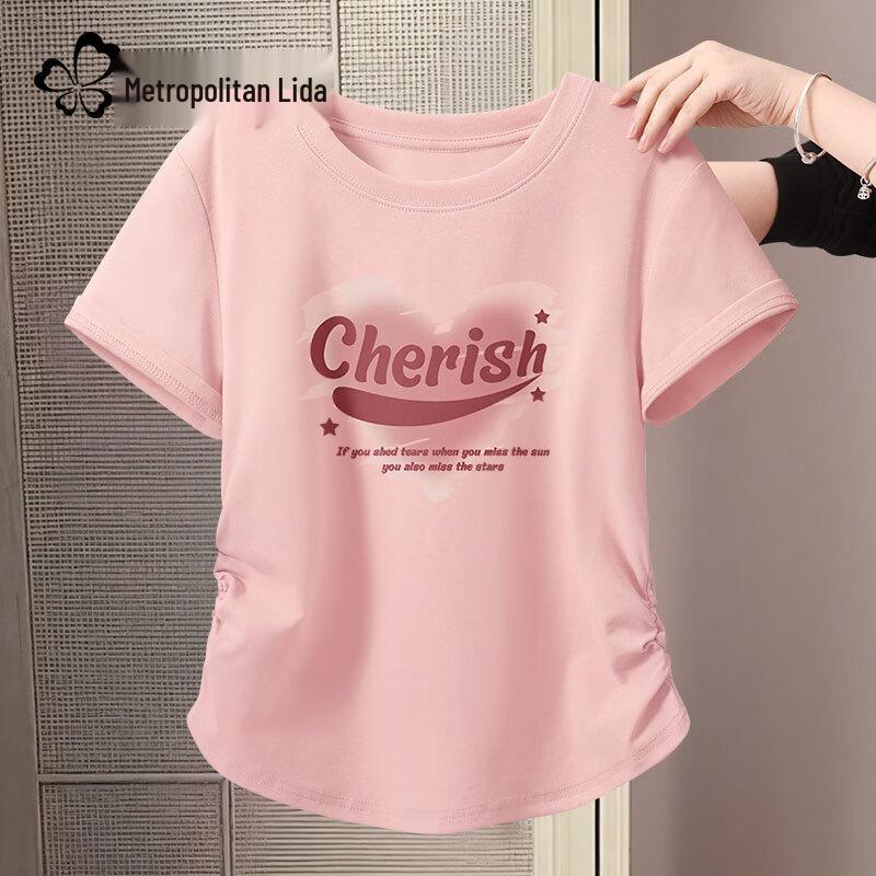 

Women s Ruched Slim-Fit Short Sleeve T-Shirt with Sweet Pink Heart Logo S