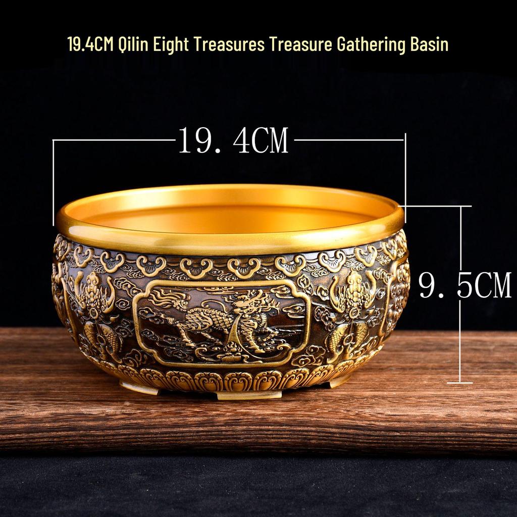 Brass Treasure Bowl Incense Burner - Eight Treasures Wealth-Attracting Home Decor Chinese Craft