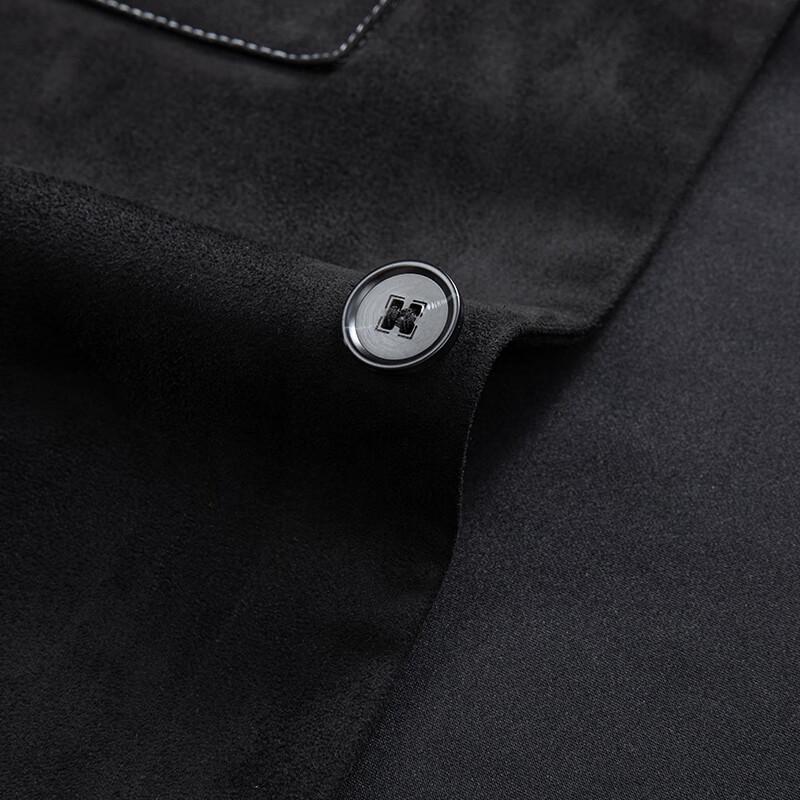 Qiao Wo Herren Wildleder Arbeitsjacke mit Kragen
