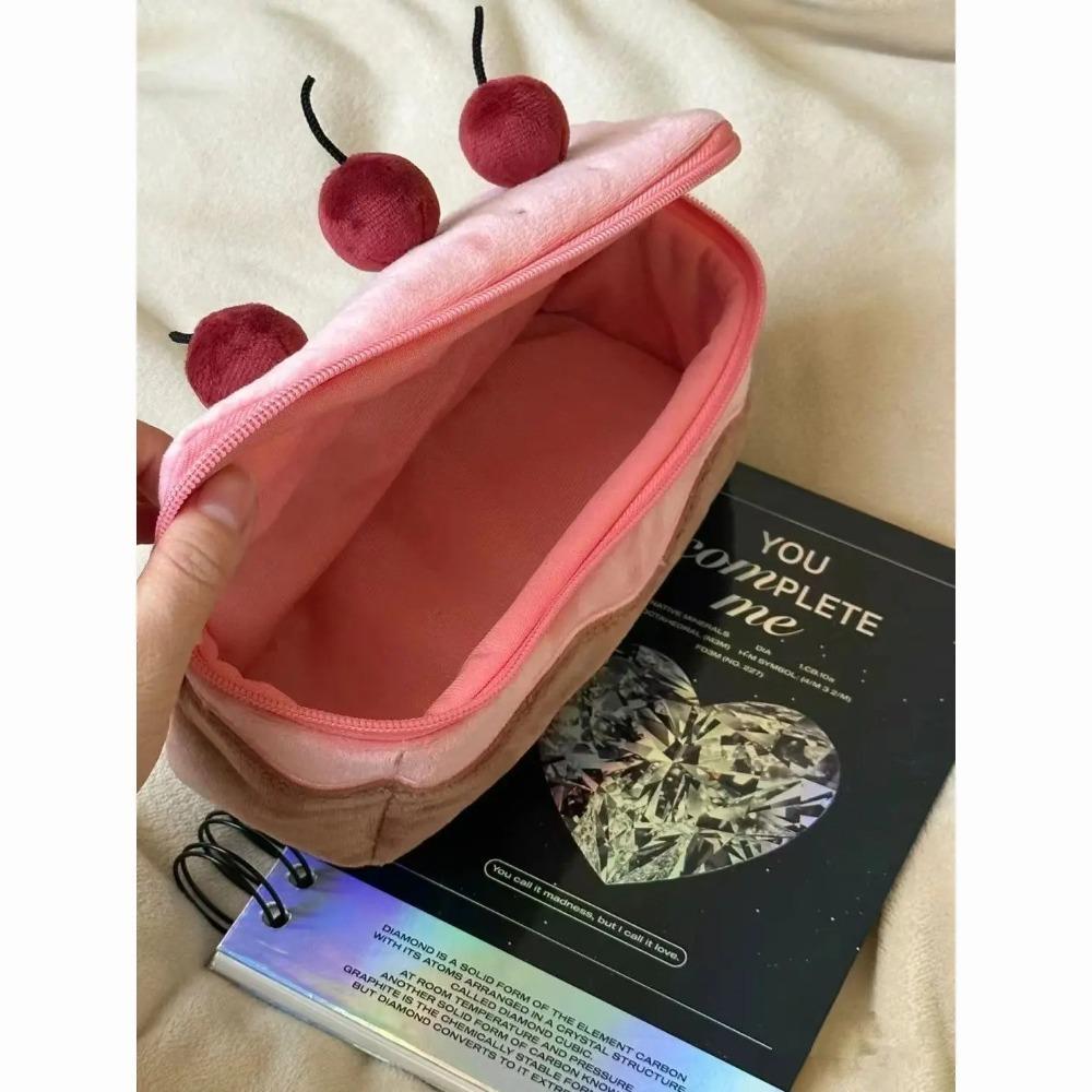 Dacron Exquisite Storage Bag Cherry Cake Shape Stationery Bag Cute Cute Plush Pen Bag