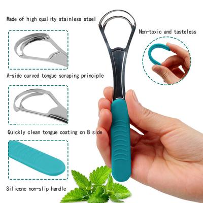 Double Layer Tongue Cleaner Stainless Steel Scraper Reusable Oral Brush with Non Slip Handle Gold Silver Travel Case
