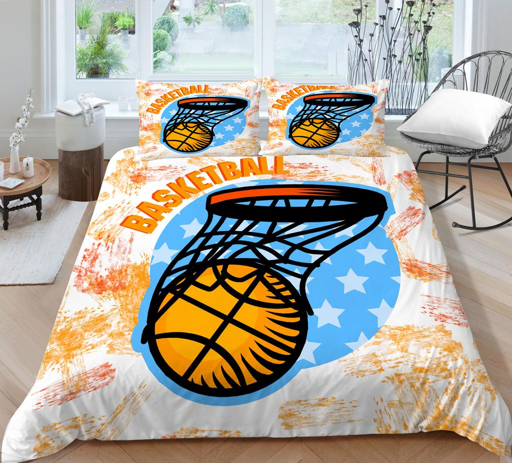 3D Basketball King Queen Duvet Cover Sports Theme Bedding Set For Kids Teens Boys Ball Game Bedroom Decor Soft Comforter Cover