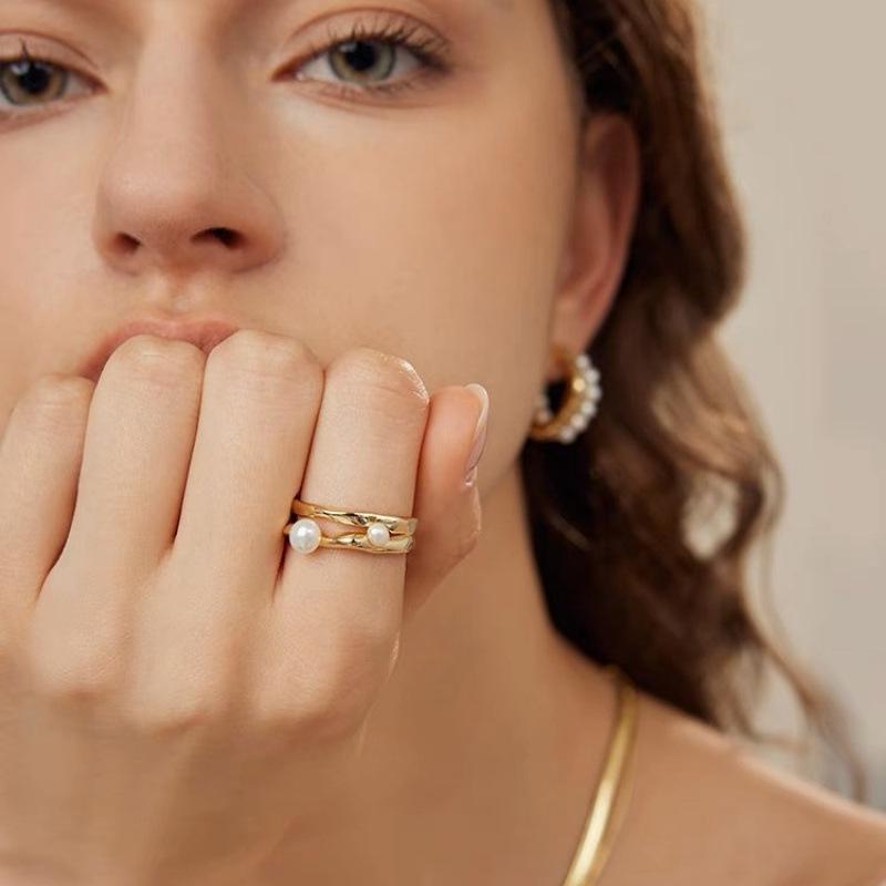Trendy Women s Pearl Open Ring: Xiaohongshu-Inspired, Simple  Versatile Design Adjustable Open золотой