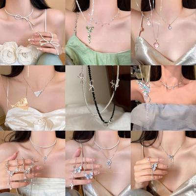 Perlen Schleifenkette: Exquisite Damenmode Schlüsselbeinkette, Elegantes Leichtes Luxusdesign