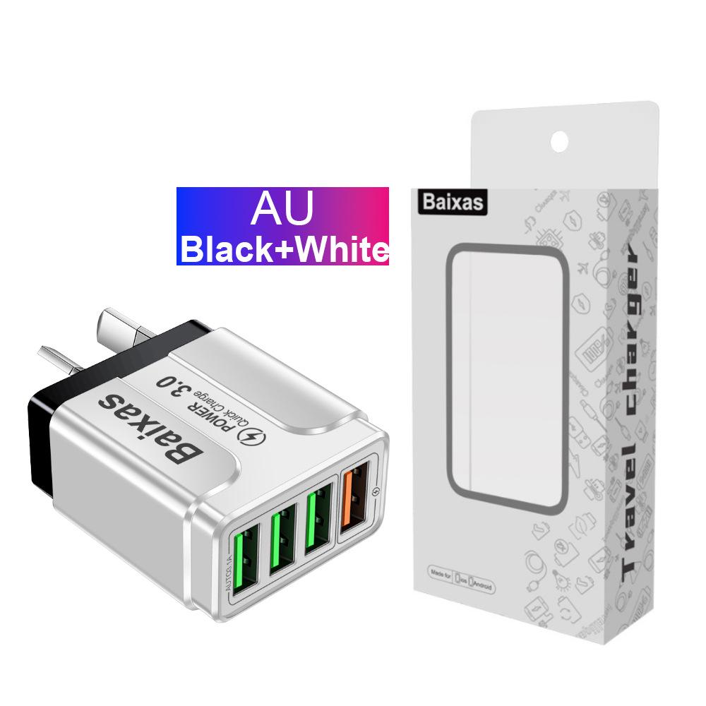 QC3.0 4-Port Fast USB Charger with EU/UK/AU Plug for Mobile Devices