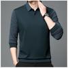 Men's Casual Long Sleeve Polo Shirt Polyester & Spandex Blend, Lapel Collar, Striped Knit Fabric with Slight Stretch, Button Detail, Spring/Fall Wear