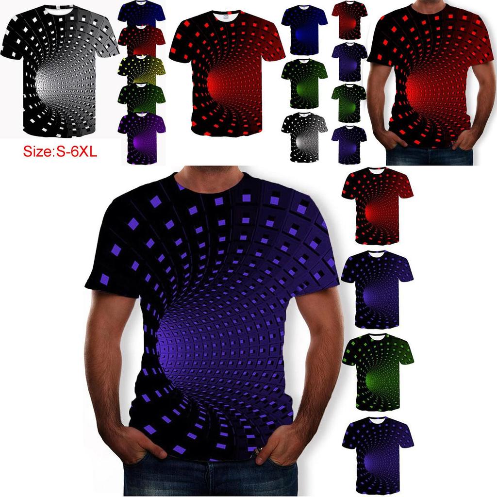 Stylish 3d Printing Round Neck Short Sleeve Shirt For Men In Soft Breathable Fabric