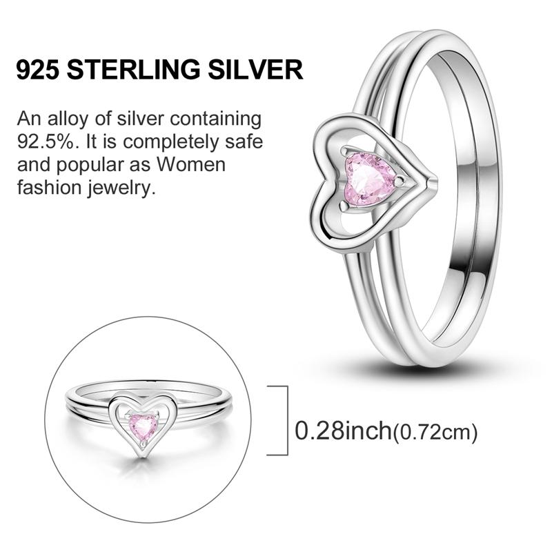 Original Damen Silberringe Funkelnder Rosa Herz Zirkonia Ring für Damen Mädchen Verlobungsschmuck Jahrestag Geschenk