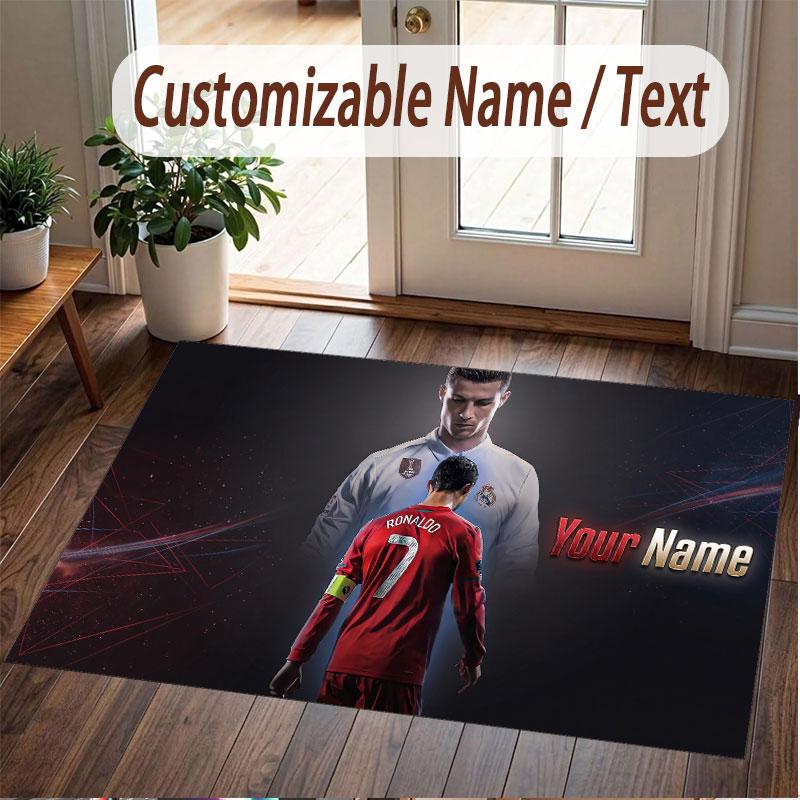 Custom Rug Cristiano Ronaldo Pattern Print Name Text Soft Non‑Slip Floor Carpet for Home Indoor Decoration