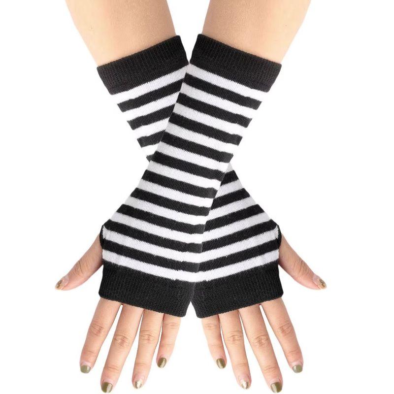 

Wrist Guard Winter Heattech Confinement Wristband Sweater Oversleeve Female Joint Wind and Cold Proof Joint Cuff Sleeve Scar Covering Tattoo Wrist-black and white Stripes
