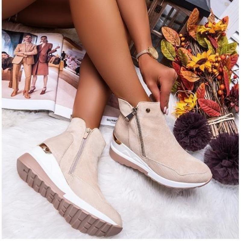 Low tube large size round head winter solid color heel side zipper women's Martin boots thick-soled snow boots