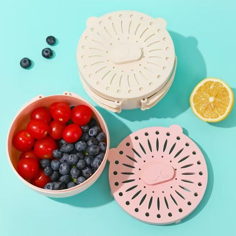 Kitchen Vegetable Drainer Container with Foldable Handle Dishwasher Safe Basket For Produce Washing Organizing