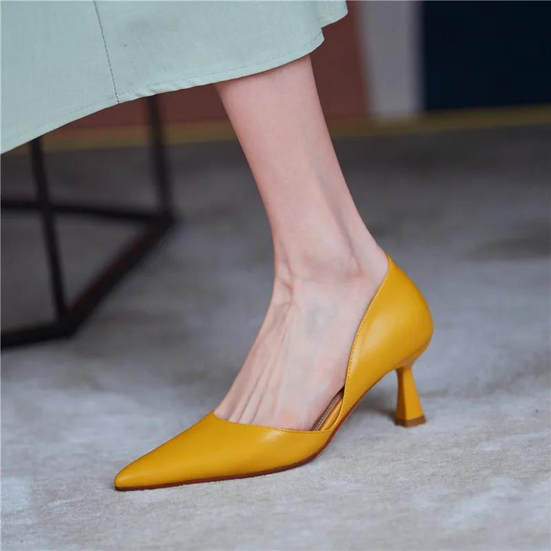 Women Pumps Elegant Pointed Toe Office Lady Shoes Spring Summer High Heels Wedding Bridal Shoes Yellow Pumps Zapatos Tacon Mujer