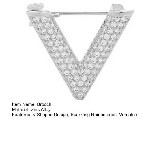 Women Brooch Sparkling Rhinestones Inlaid V-Shaped Design Lapel Pin Sweater Scarf Bag Badge Jewelry