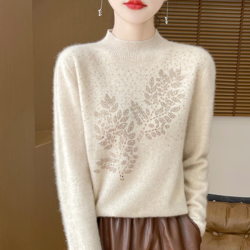 Women's Cashmere Sweater Qinghe Cashmere 30% Cashmere 70% Wool Autumn and Winter Pullover Warm and Fashionable