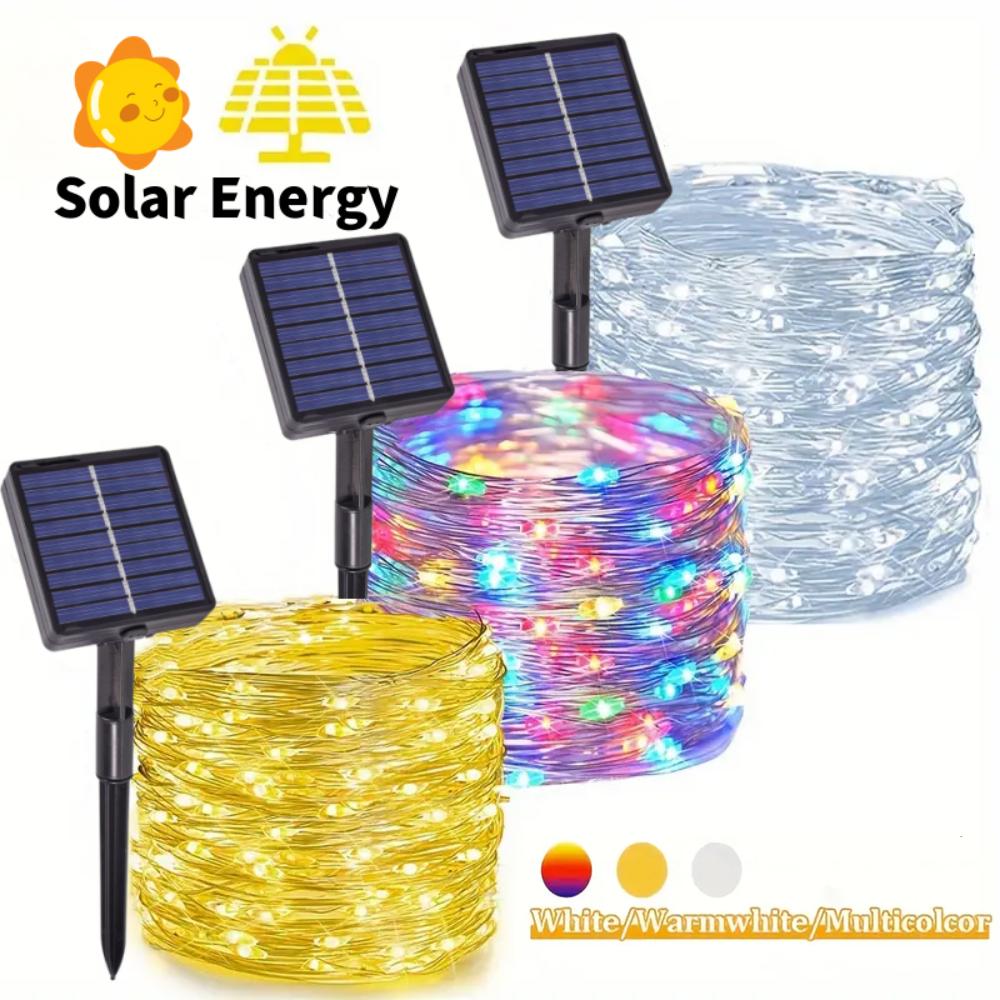 1Pack, 5M/10M/20M/30M LED Solar Outdoor Fairy String Lights With 8 Modes For Wedding, Party, Balcony, Patio, Eave, Tree, Garden, Christmas Decoration