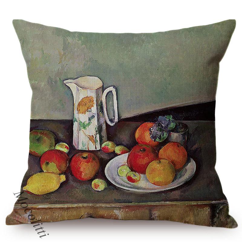 Vintage Nordic Still Life Oil Painting Art Decoration Throw Pillow Case Vase Milkjug Green Fruits Design Car Sofa Cushion Cover