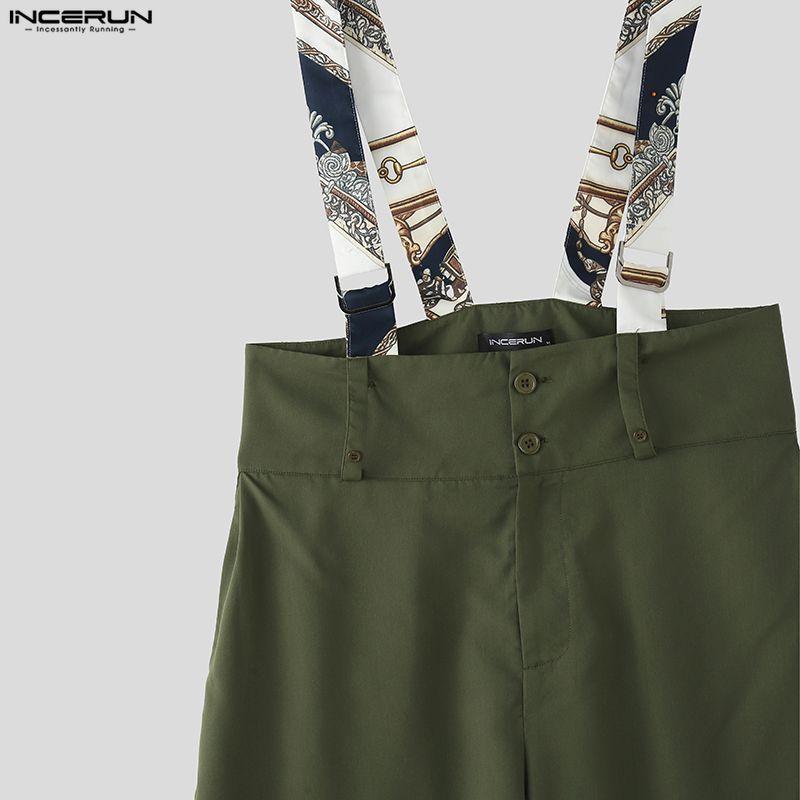 INCERUN Herren Druck Hosenträger Reißverschluss Taille Lässig Weite Beine Overalls Hose Streetwear