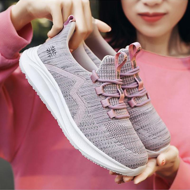 Spring Walking Shoes Female Ultra-light Soft Bottom Non-slip Comfortable Middle-aged Casual Fly Weaving Sports Women's Shoes