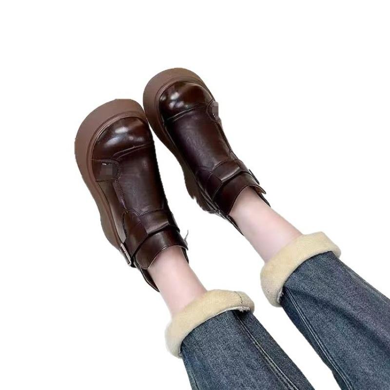 Fashion Platform Short Boots Women's Winter New Velvet Warm Leather Cotton Shoes Thin British Martin Boots
