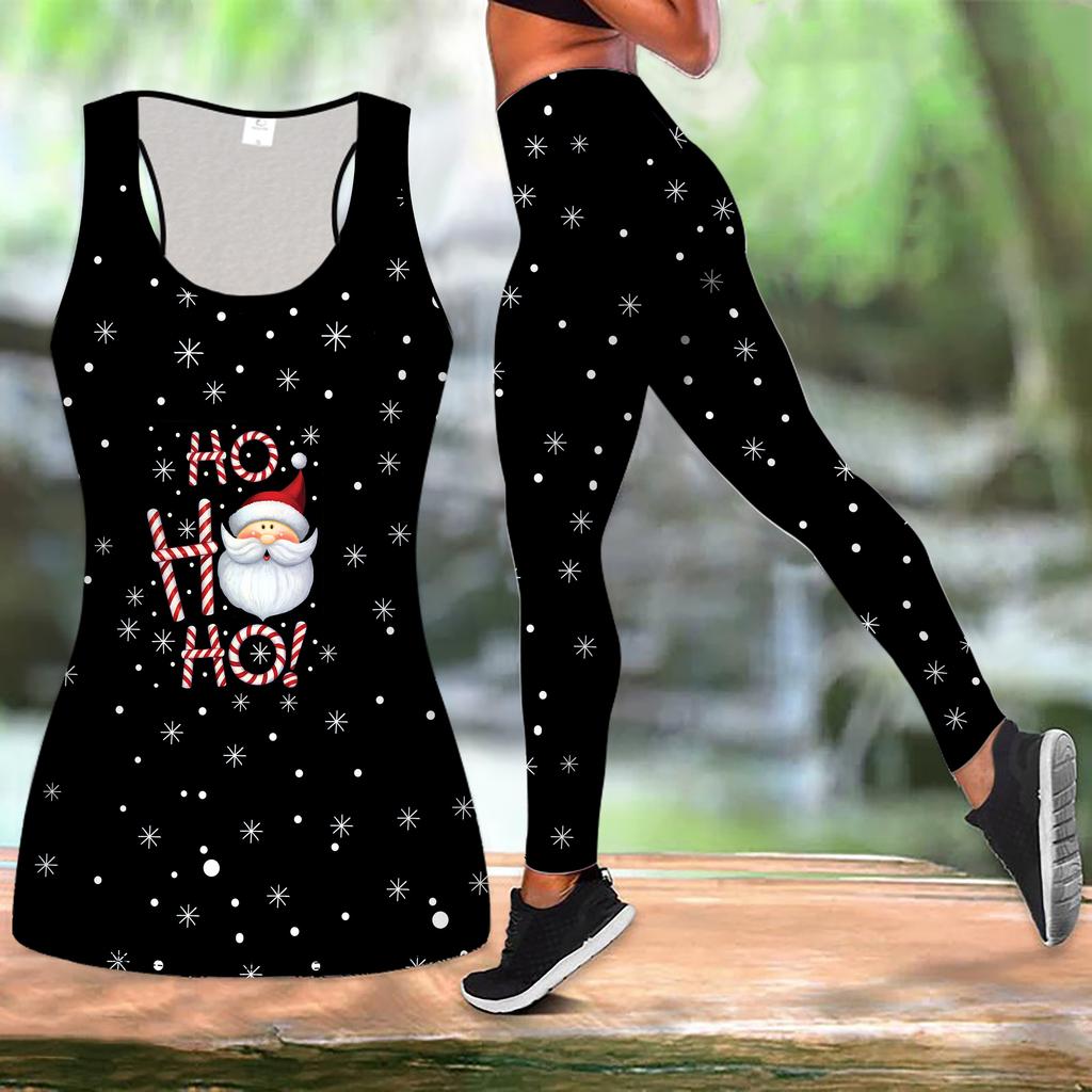 Weihnachts-Festival-Print Yoga-Outfit für Damen Mode Workout Leggings Fitness Sport Freizeit Yoga-Set Sportanzug