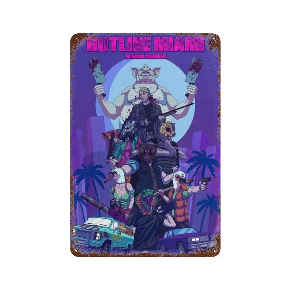 Poster Hotline Miami Hot Classic Adventure Game Posters e Placa de Metal Sinal de Lata Arte de Parede Placa Decoração Man Cave Decoração de Casa estúdio