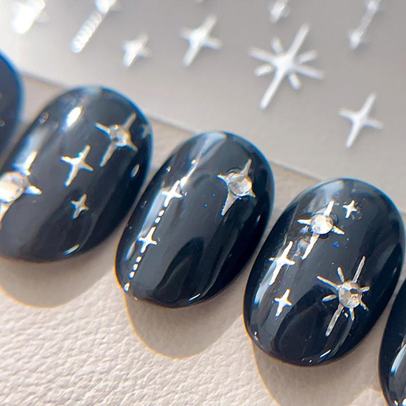 Gold Silver Stamped Starlight Laser Glitter Star Bronzing Relief Nail Art Decorations Stickers Manicure Decals
