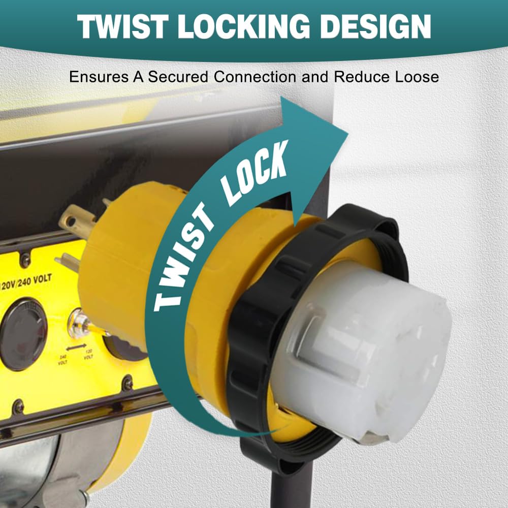 Riloer Shore Power RV Adapter Plug, 1-Pack NEMA L5-30P to SS2-50R RV Generator Adapter, 30A Male to 50A Female 3 Prong Twist Locking Connector,