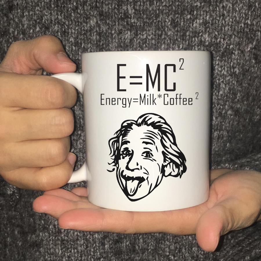 "E=MC2 " ENERGIE=MLÉKO X KÁVA2 - Vtipný kávový keramický hrnek - Unikátní nápad na dárek pro přátele, narozeninové dárky, hrnek, kávový šálek, sada šálků
